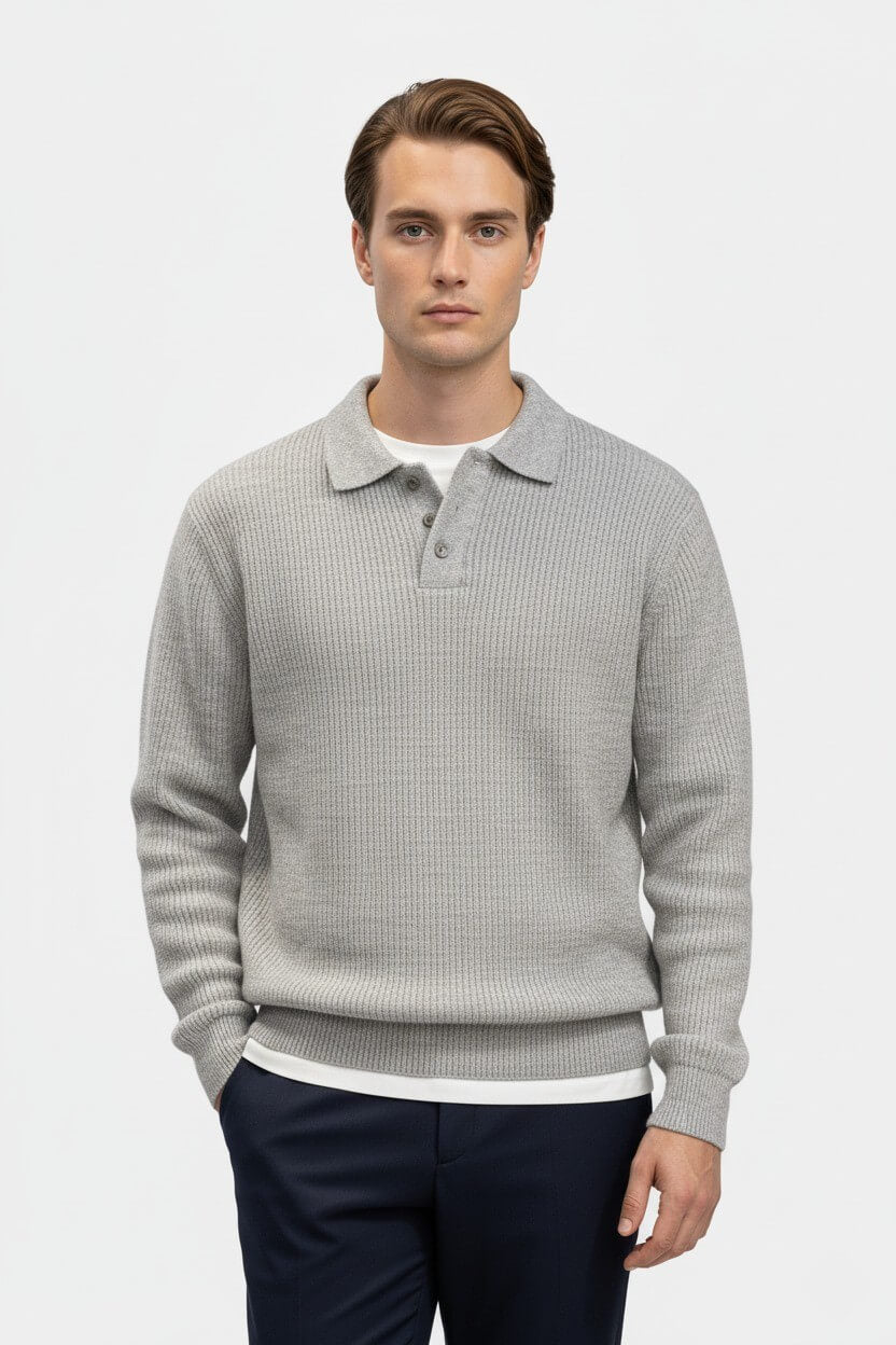 Solorfit | Men’s Knitted Jumper – Polo Collar High Stretch Autumn Winter